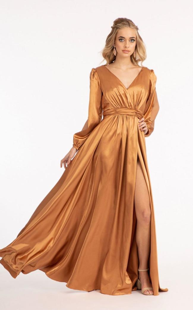 Tantalizing V-Neckline A-Line Slit Maxi Satin Long Bridesmaid Dress