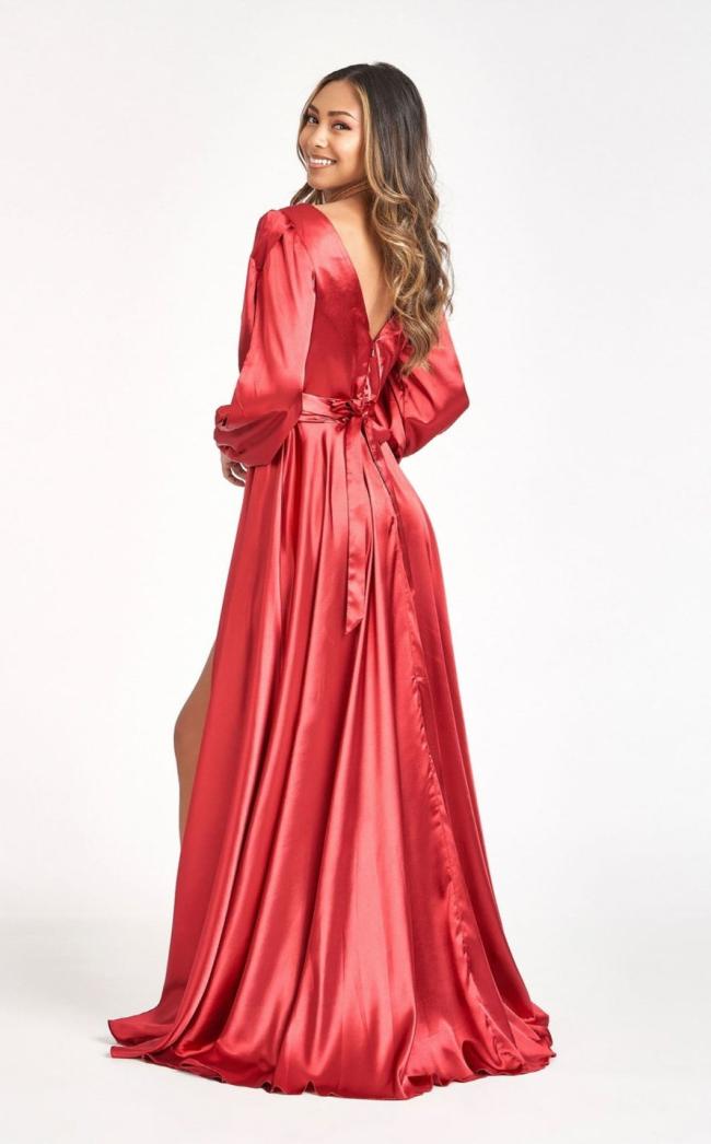 Tantalizing V-Neckline A-Line Slit Maxi Satin Long Bridesmaid Dress