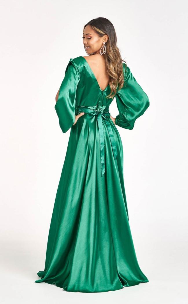 Tantalizing V-Neckline A-Line Slit Maxi Satin Long Bridesmaid Dress