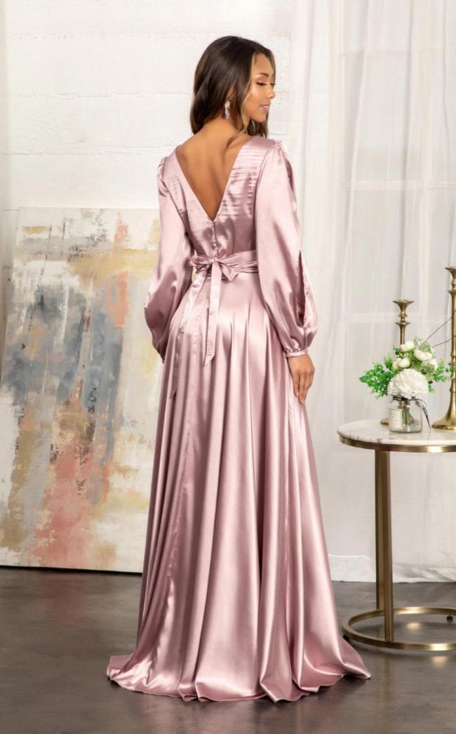 Tantalizing V-Neckline A-Line Slit Maxi Satin Long Bridesmaid Dress
