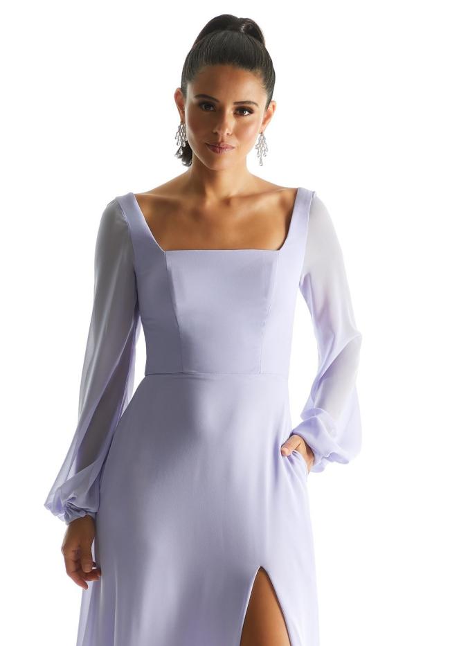 New Square Neck Chiffon Dress Long Sleeve Bridemaid Wear