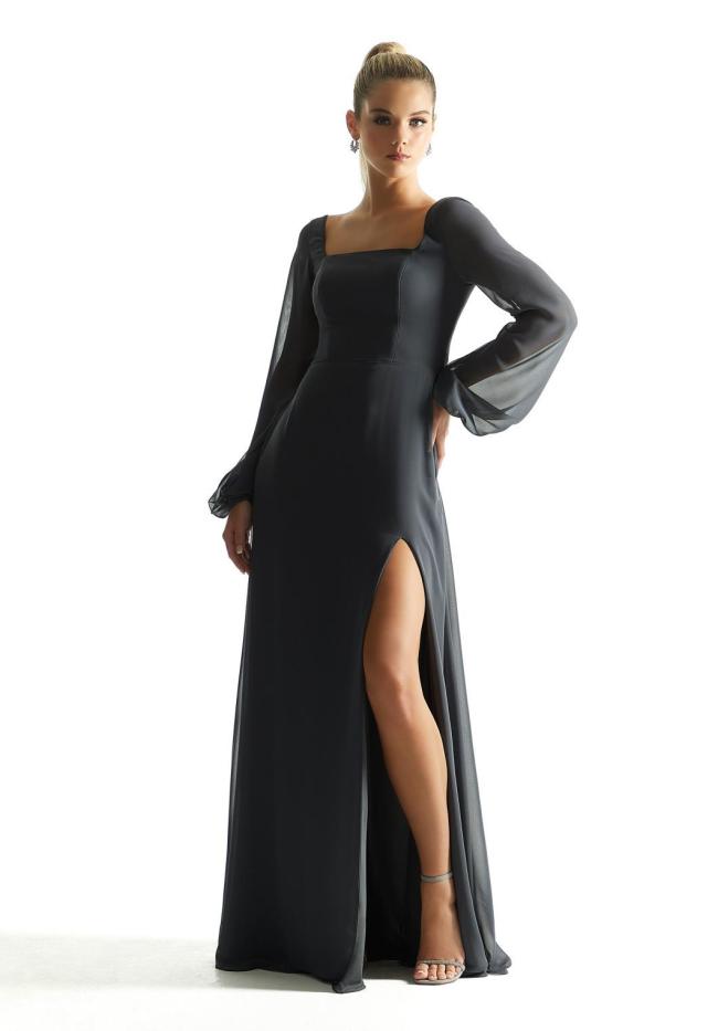 New Square Neck Chiffon Dress Long Sleeve Bridemaid Wear