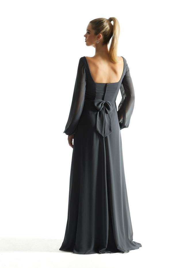 New Square Neck Chiffon Dress Long Sleeve Bridemaid Wear