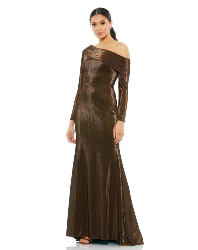 Custo Made Vibrant Asymmetrical Neckline Trumpet Luna Long Sleeve Dress Mother Gown
