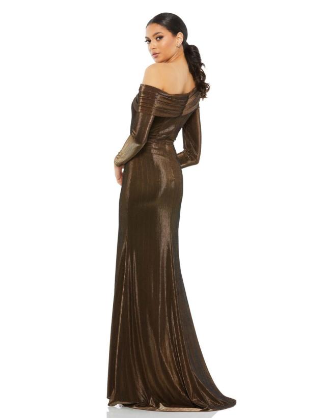 Custo Made Vibrant Asymmetrical Neckline Trumpet Luna Long Sleeve Dress Mother Gown