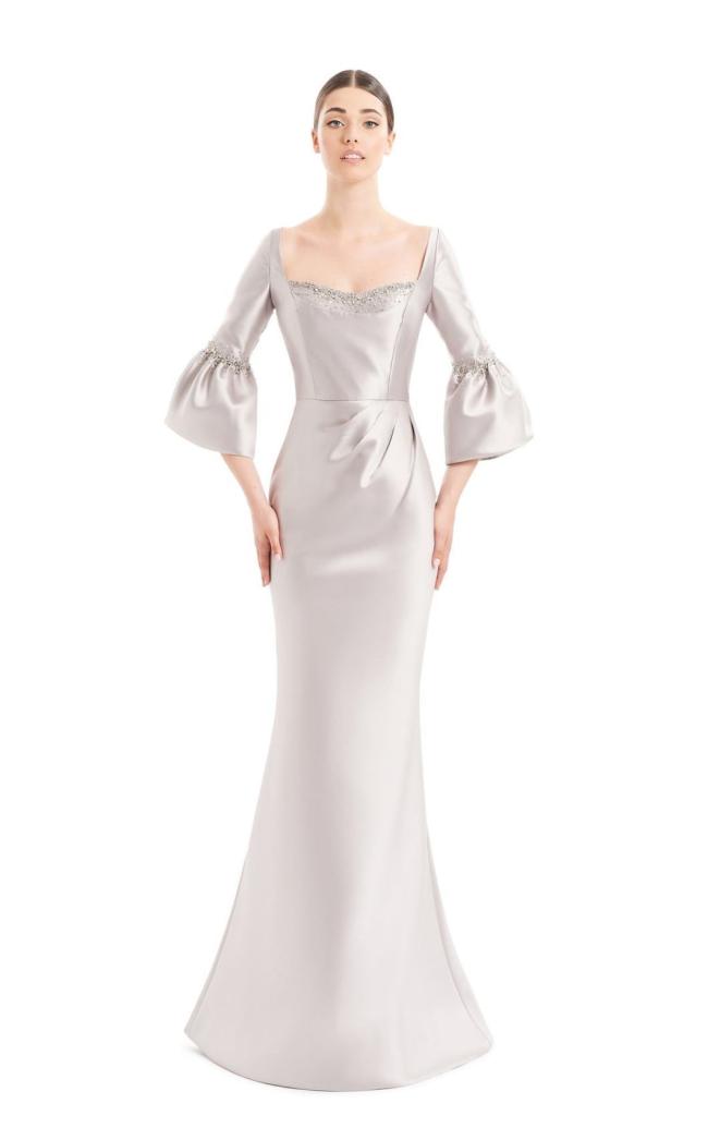 Sweetheart Embellished Neckline ¾ Sleeve Ruching Waist Beaded Mother Gown