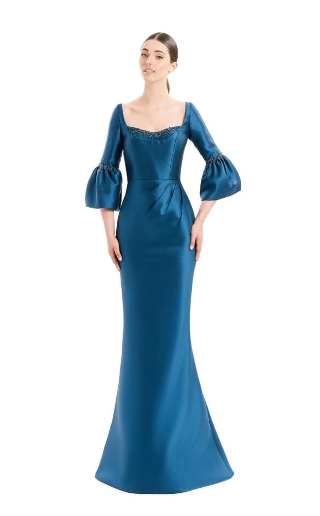 Sweetheart Embellished Neckline ¾ Sleeve Ruching Waist Beaded Mother Gown