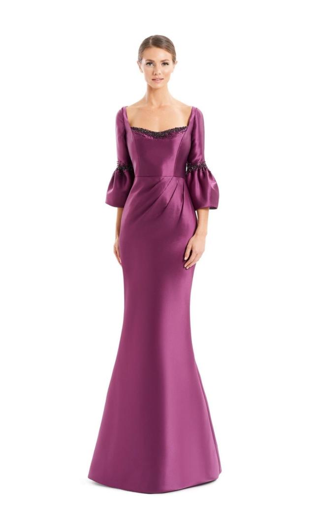 Sweetheart Embellished Neckline ¾ Sleeve Ruching Waist Beaded Mother Gown
