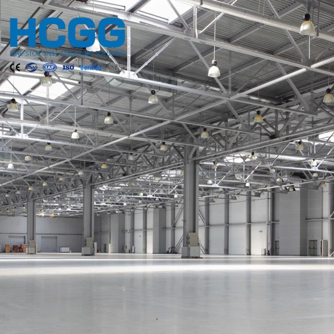Interior view of heavy steel frame warehouse with clear spans