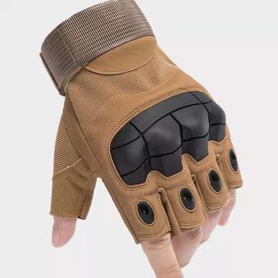 China Green Khaki Black Leather PU Half Finger Tactical Gloves Nylon for sale