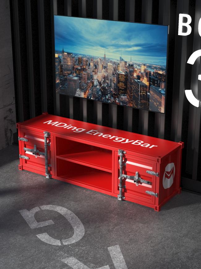 Metal industrial TV cabinet front view
