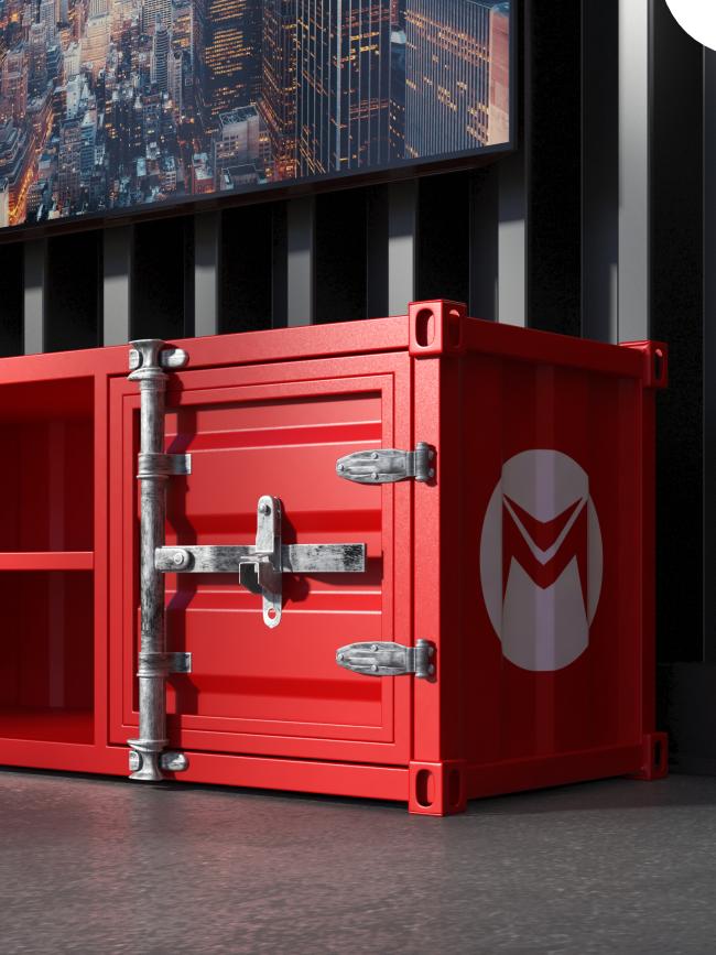 Metal industrial TV cabinet side view