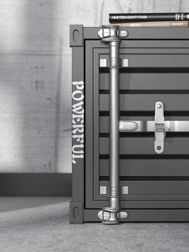 Metal industrial document storage cabinet in office setting