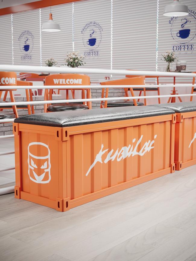 Industrial stool in use at clothing store