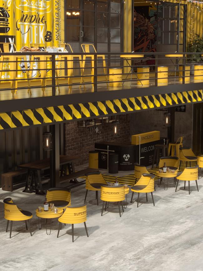Close-up view of oil bucket design furniture