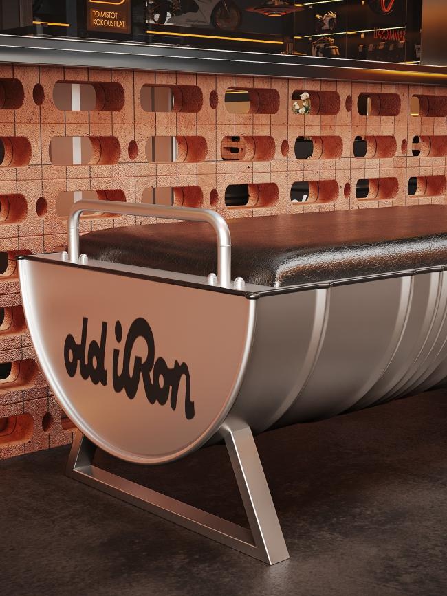 Close-up view of iron shoe try stool details
