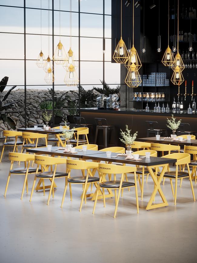 Complete cafe table and chair set showcasing modern industrial design