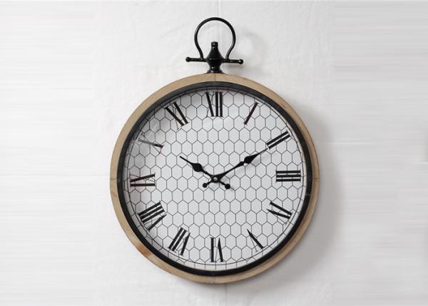 Quality Metal Ring Classical Handcrafted Round Wooden Wall Clock for sale