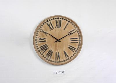 China ZY19039 12 Hours Carved Round Wooden Clocks Wall Art Clock for sale