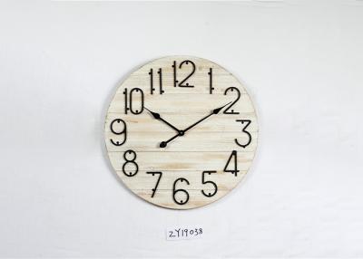 China ZY19038 White Washed Wall Art Clock Arabic Numeral Round Wooden Wall Clock for sale