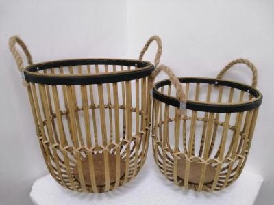 China Brown Round Vintage Bamboo Basket Set for sale