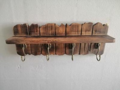 China Handmade 15.75 Inch Dark Brown Wood Wall-Mounted Coat Rack, 4 Hooks for sale