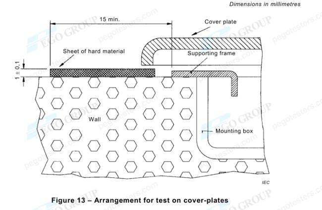 IEC60669-1 Clause 20.5.2 Figure 13 Cover-Plates Test Apparatus showing the complete testing setup with weights and stainless steel components