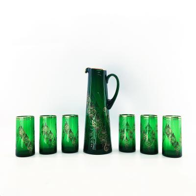 China Green Glass Jug And Tumbler Set Premium Material Microwave Safe No for sale