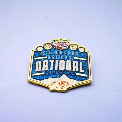 Zinc Alloy Glittering Lapel Pin Gold Finish With Double Posts And Butterfly Clutches