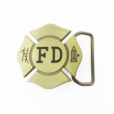 Debossed Texts Back Antique Bronze Belt Buckle Die Casting Fire Department Logo Shaped