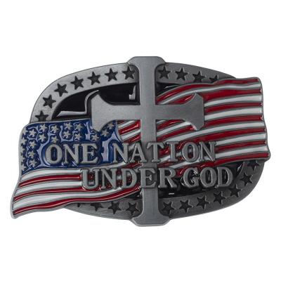 US Flag Style Enamel Metal Belt Buckle Custom With 3D ONE NATION UNDER GOD Design