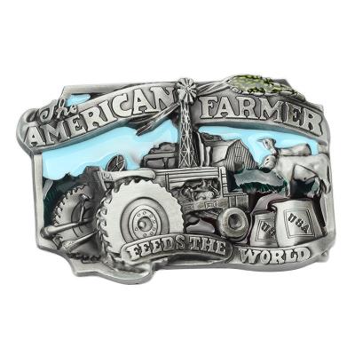 Zinc Alloy American Farmer Metal Belt Buckle With Concave Back And Hook Closure