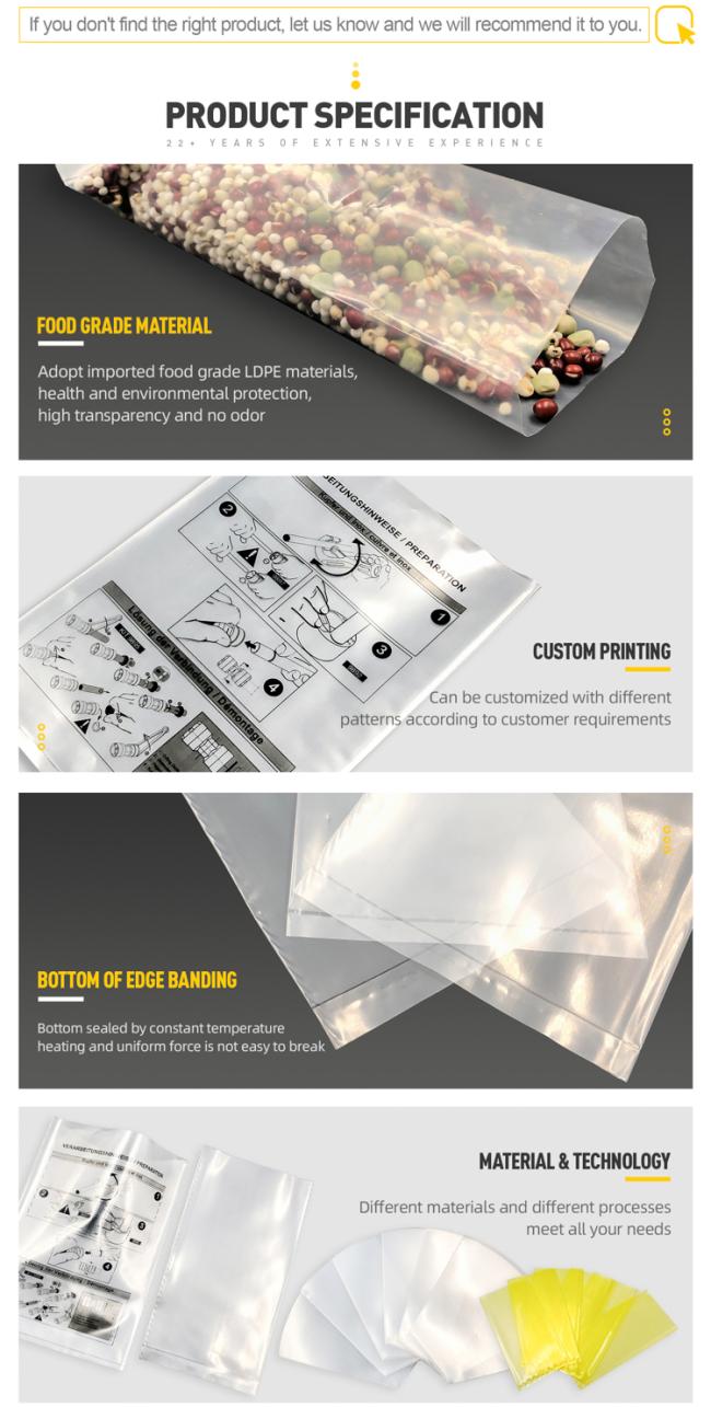 China Factory Clear Custom Printed Flat Opening PE Plastic Bag