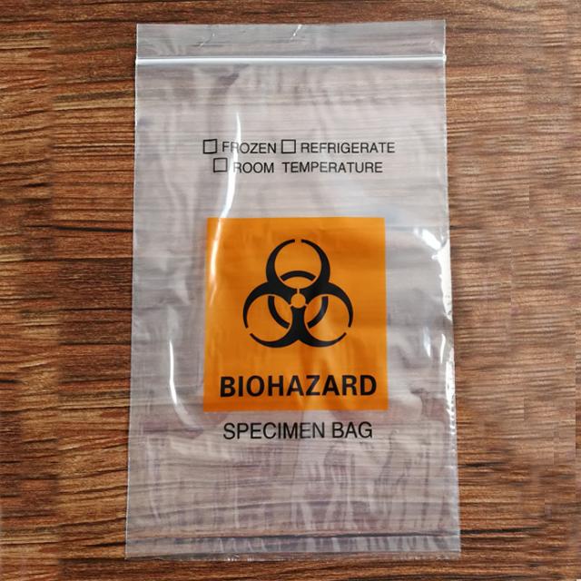 Custom zip-style medical biohazard specimen bags