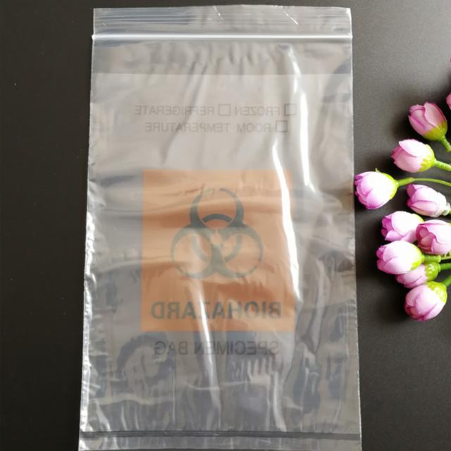 Custom zip-style medical biohazard specimen bags
