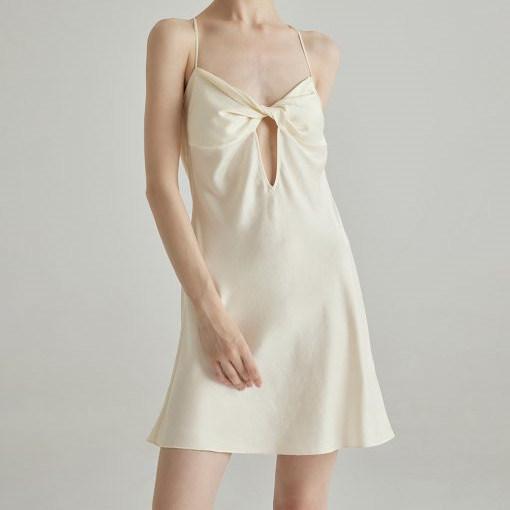 Custom Hollow-Carved Designwomen Clothing V-Neck Slip Cross Low Back Mini Silk Dresses