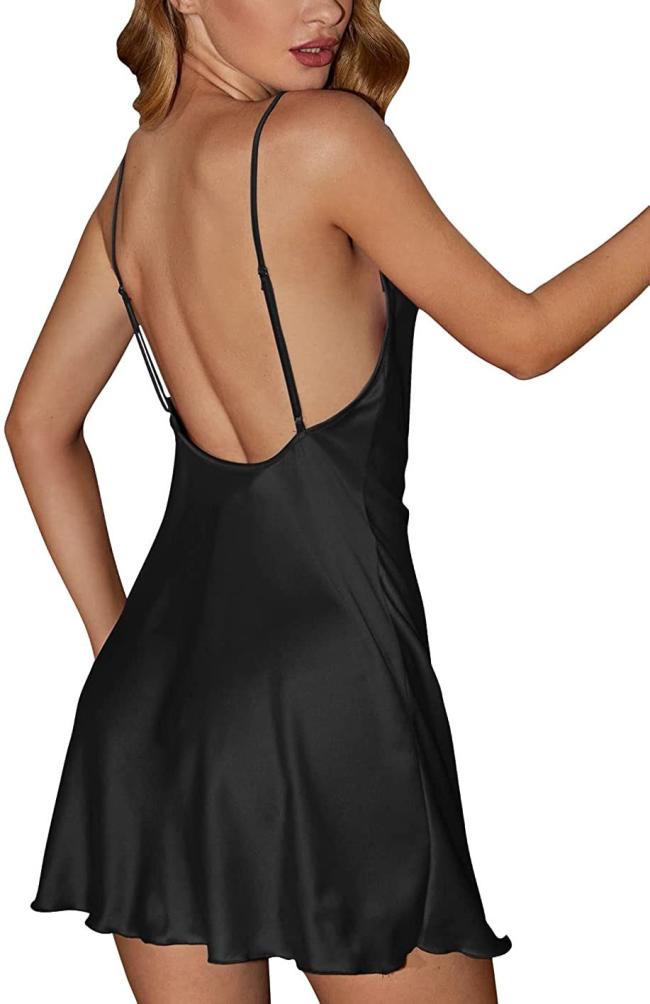 Luxury Backless Solid Color Sexy 100% Silk Dress Ladies Slip Dress