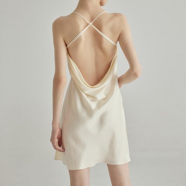 Quality Custom Hollow-Carved Designwomen Clothing V-Neck Slip Cross Low Back Mini Silk for sale
