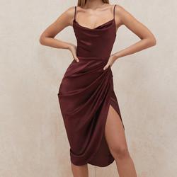 China New Style Customized Logo Summer Satin Long Slip Women Bodycon Dresses Sexy Elegant Silk MIDI Dress for sale