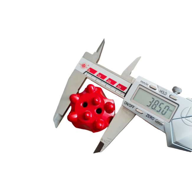 38mm 7-Teeth Tapered Button Bit side view displaying tapered design and construction details
