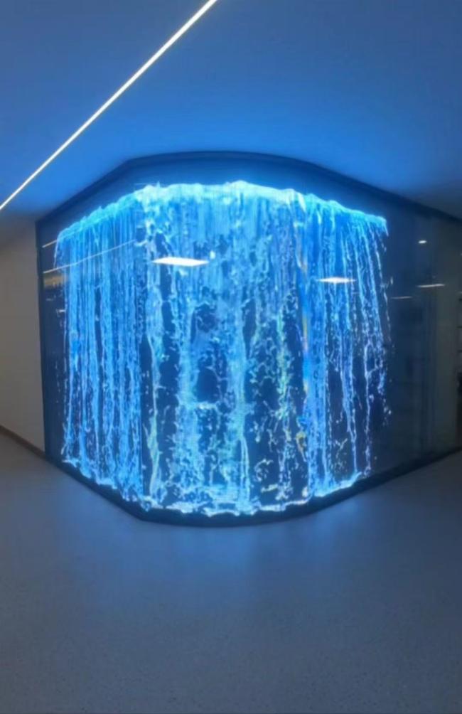 Close-up view of transparent LED film display