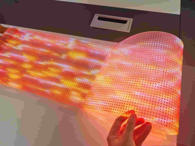 Close-up view of P8 LED transparent screen