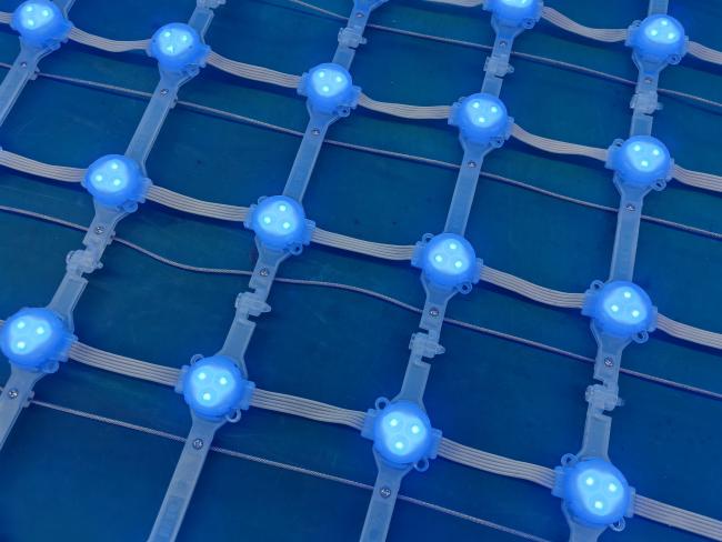 Close-up view of LED mesh screen