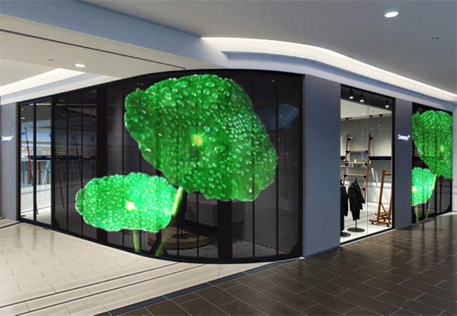 Transparent LED display in retail environment
