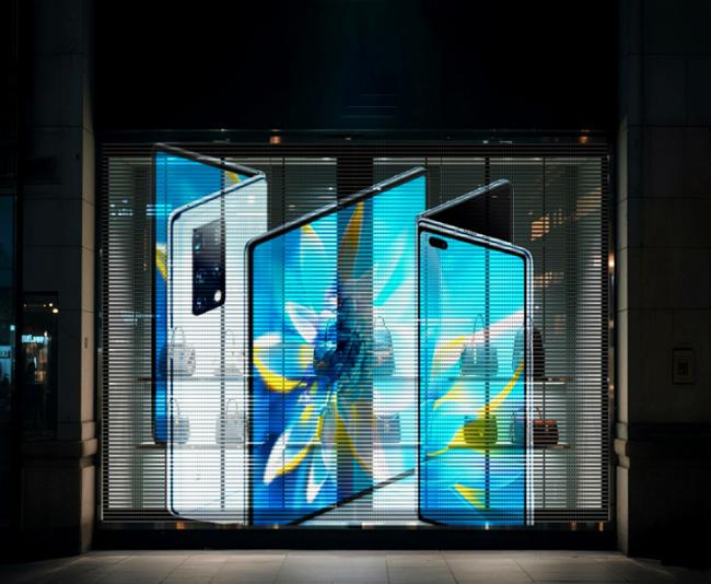 Transparent LED screen side view showing slim profile