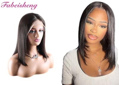 China Natural Black Bob Wigs with Pre-Plucked Hairline Bleached Knots Straight Frontal wig à venda