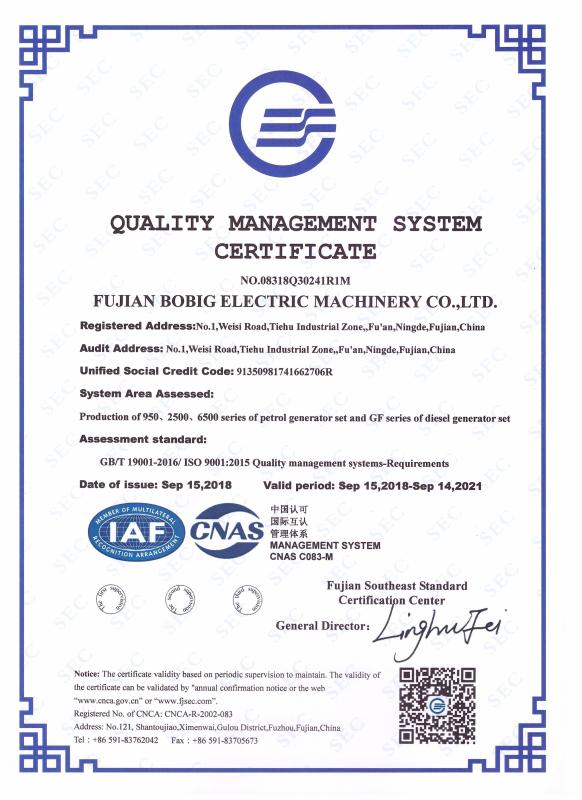 ISO - FUJIAN BOBIG ELECTRIC MACHINERY CO.,LTD