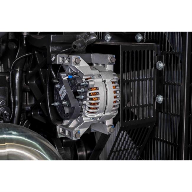 Close-up view of Bobig diesel generator set components