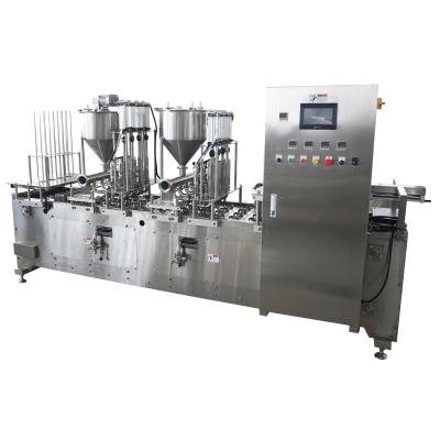 China Linear Plastic Cup Filling Sealing Machine With Manual Semi-Auto Full-Auto Operation for sale