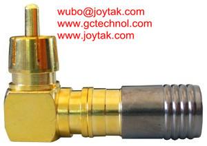 China RCA Connector Compression Type gold plated RCA male right angle for RG6 Coax Cable HDTV connector for sale